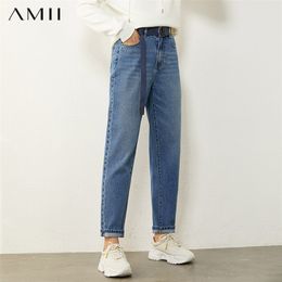 Amii минимализм зимний причинный джинсы для женщин мода хлопок с высокой талией прямой голубые женские брюки женские брюки 12070550 210302