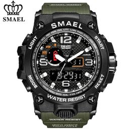 SMAEL Men Sports Watches Dual Display Analogue Digital LED Electronic Quartz Wristwatches Waterproof Swimming Watch 220524