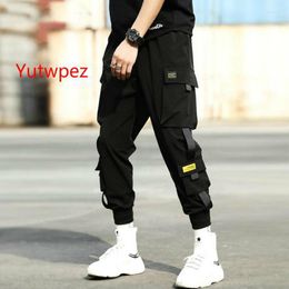 Streetwear Hip Hop Black Harem Pants Men Elastic Waist Punk With Ribbons Casual Slim Jogger Trouser Men's Drak22