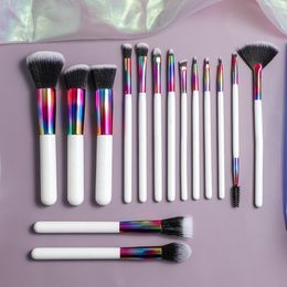 15pcs Dazzle Colour Makeup Brushes Set White Colourful Cosmetic Powder Foundation Blush Brush