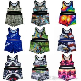 Designers Womens Tracksuits 2022 Fashion Cartoon Printed Crop Top Shorts Yoga Outfits Sports Fitness 2 Piece Swimsuits