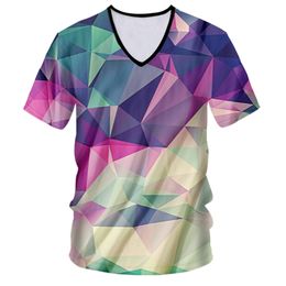 Custom T shirt Homme Sexy Deep V neck T-shirts Unisex 3D Colorful Diamond Full Print Tee Shirt Summer Hip Hop Tops Tees S-7XL 220619