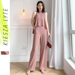 Pink Jumpsuit Women Summer Elegant Sexy High Waist Wide Leg Jumpsuits Fashion Female Fake Two Piece Long Romper 210608