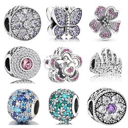 925 Sterling Silver Charms Zircon Butterfly love flower charm Beads Original Fit Bracelet Jewellery Making DIY Gift