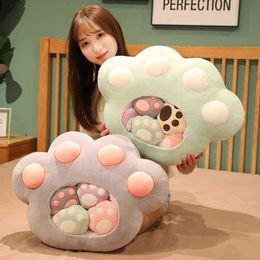 Kawaii A Bag Cat Paw Plush Toys Soft Decor Cushion Filled Snacks Leg Sofa Creative Gifts For Girl J220704