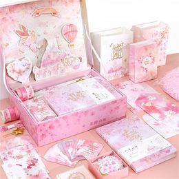 102pcs/set Kawaii Sakura Notebook Gift Set Diy Diary with Bookmark Postcard Stickers 365 Planner Stationery Girls Cuadernos 220401