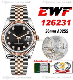 EWF 36 126233 A3235 Automatic Mens Watch Two Tone Rose Gold Black Diamonds Dial 904L JubileeSteel Bracelet With Same Serial Card Super Edition Timezonewatch R06