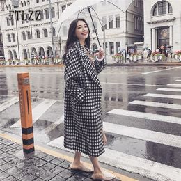 Vintage black white plaid long wool coat mujer autumn winter fashion women turndown collar outerwear Korean ladies coat 201215