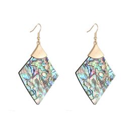 Dangle & Chandelier Geometric Rhombus Abalone Earrings Triangle White Shell Drop Point PU Leather Leopard Jewelry WholesaleDangle