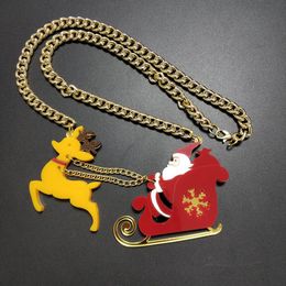 Pendant Necklaces Classic Father Christmas Sweater Necklace For Women Santa Ride Chain Girls Kids Cute Trendy Jewelry Acrylic AccessoriesPen