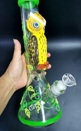 14 inch Owl Pattern Glass Water Bong Beaker Hookahs with Bowls Downstem Female 18mm Smoking Pipes