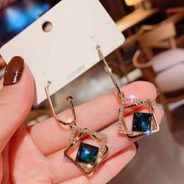 Dangle & Chandelier Korean Geometric Blue Crystal Long Earrings For Women 2022 Fashion Gold Earring Female Jewelry BrincosDangle