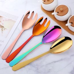 Stainless Steel Large Salad Spoons Fork Lengthened Thickened Share Sanitary Spoon Forks Mirror Metal Cutlery Buffet Spoon&fork ZL1292
