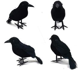 Party Decoration Halloween Simulation Feather Crow Pendants Fake Black Flocking Bird Artificial Scary Props Home Haloween Decor