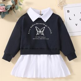 Baby Butterfly And Slogan Graphic Pleated Sweatshirt Dress SHE