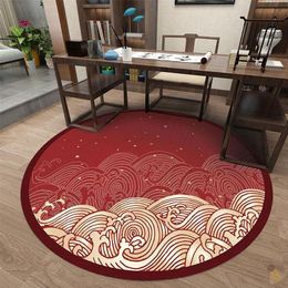 Carpets Chinese Style Red Round Carpet Modern Minimalist High-end Living Room Bedroom Bedside Small Coffee Table MatCarpets