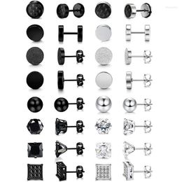 Stud 16 Pairs Of Stainless Steel Black Earrings Silver Cubic Zirconia Set Tunnel Ball For Men And Women Moni22