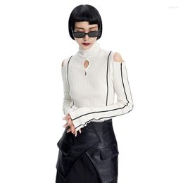 Women's Sweaters White Hollow Out Knitting Pullovers Sweater Loose Fit Turtleneck Long Sleeve Fashion Autumn Winter 2022