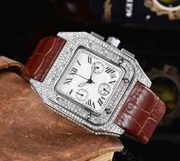 Todos os mostradores que trabalham para o stopwatch masculino assistir diamantes de luxo com a tira de couro calendário Top Top Brand Quartzwatch para homens womenslgu
