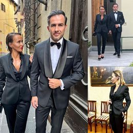 Black Wedding Tuxedos For Men Shawl Lapel 2 Pieces Slim Fit Costume Homme Mariage Traje Novio Prom Evening Pants Suits