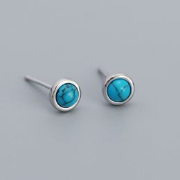 100% 925 Sterling Silver Natural Stone Round Stud Earring Black Agate Crystal Moonstone Earrings Fine Jewellery for Women