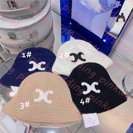 Women Knitted Bucket Hat Winter Cashmere Fisherman Hats Fashion Woven Warm Knit Cap Letter Printed Thick Bucket Caps