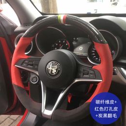 For Alfa Romeo Stelvio Giulia DIY Hand Sewn Car Steering Wheel Handle Cover Interior Accessories