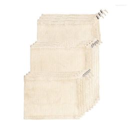 Reusable Produce Bags Natural Cotton Material Is Biodegradable Machine Washable & Dryer Friendly Double-Stitched Seams Set Of Laundry Bag