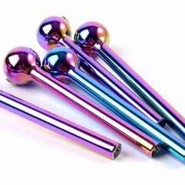 Nano Plating Tobacco Cigarette Holder Straight Tube Smoking Pipes Hand Pipe Pyrex Glass Oil Burner Beautiful Colors In Stock SW124 Filter Tips For Dry Herb