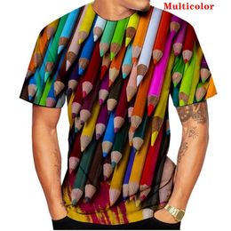 Men's T-Shirts Funny Novelty Creative Colour Pencil Printed T Shirt 3d Print Unisex Cool Fashion Casual Short Sleeve ShirtMen's