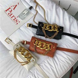 Bag female style thick chain buckle shoulder strap messenger mobile phone bag popular design PU leather waist 220602