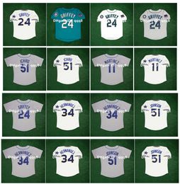 1989 1997 Vintage Baseball Jersey Ken Griffey Jr Ichiro Suzuki Jay Buhner Edgar Martinez Omar Vizquel Felix Hernandez Randy Johnson White Size S-XXXXL