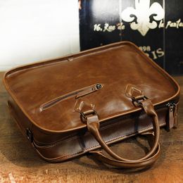 Briefcases Xiao.p Crazy Horse PU Leather Briefcase Handbag Men Vintage 13inch Big Laptop Backpack Fashion Brown Messenger Shoulder Bag ManBr