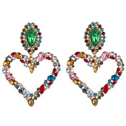 Large Heart Rhinestone Crystal Dangle Earrings Shining Jewelry Statement Drop Earrings for Women Girls Vintage
