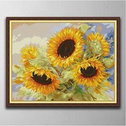Sunflower 10 DIY cross stitch Embroidery Tools Needlework sets counted print on canvas DMC 14CT 11CT cloth