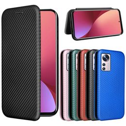 Carbon Fiber Cases For Xiaomi 12 Pro 12T 12X Case Magnetic Book Stand Card Wallet Leather Protection Xiaomi 12 Lite Cover