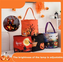 Halloween Glow Basket Pumpkin Bag With Light 9.4x9.4inch Children Handle Candy Bags Ghost Festival portable bucket decoration props Gift Wrap By Air A12