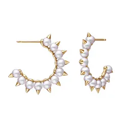 Stud Kurshuni Gothic Punk Pearl And Rivet C Shap Earring For Women Luxury Quality Jewelry Personity Trend Danger Tribe