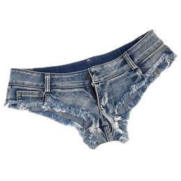 Summer Women's Low Waist Hole Mini Denim Jeans Shorts Sexy Dj Dance Clubwear Blue 220419