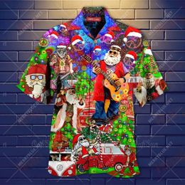 Men's Casual Shirts Santa Claus Men's Shirt Male Hawaiian Camicias Single Button All-match Printed Short Sleeve TopMen's