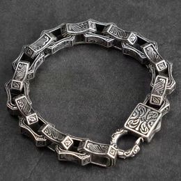 13mm Vintage Engraving Square Box Link Chain Bracelet MenHiphop Stainless Steel Black Cuff Punk Bike Biker Bangle Man Fashion Wrist Jewellery