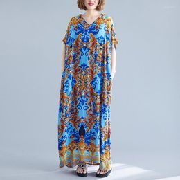 Ethnic Clothing Plus Size Vintage Dresses Summer 2022 Chinese Style Women Beach Boho Maxi Dress Ladies Print Retro Vestidos 11524Ethnic