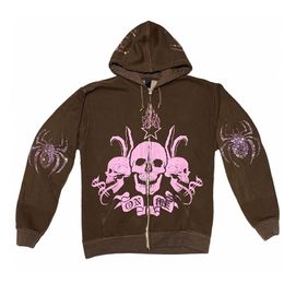 Spider Skull Print Streetwear Hoodie Vintage Gothic Harajuku Y2k Clothes Grunge Punk Jacket Sweatshirts 220406