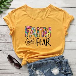 Women's T-Shirt Retro Faith Over Fear Women T Shirt Streetwear Religious Tshirts Causal Loose Cotton Christian Festival Top DropWomen's