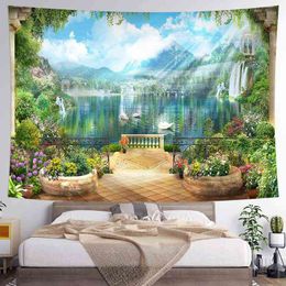 Beautiful Garden Flowers Home Decor Living Room Large Size Wall Hanging Carpets Bedroom Background Fabric Tapiz J220804