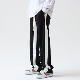 Men's Pants 2022 Men's Loose Splicing Striped Printing Casual Hip Hop Fashion Trend Trousers Elastic Waist Joggers Sweatpants M-2XL