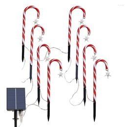 Party Decoration 8Pcs Christmas Solar Powered Candy Cane Lights With Stake Stars Snowflakes Santa Pathway Markers Lamp Garden DecorParty