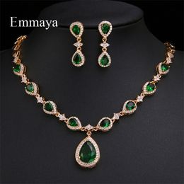 Emmaya Arrival Rose Gold Green Waterdrop Appearance Zirconia Charming Costume Accessories Earrings And Necklace Jewellery Sets 220726