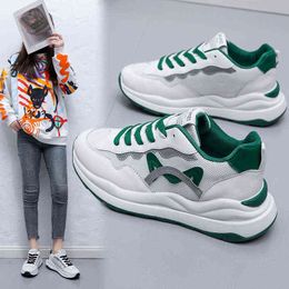 2022 Female New Casual Sneakers Women Mesh Leather Patchwork Mixed Colors Lace Up Women's Sports Platform Shoes Tennis G220610