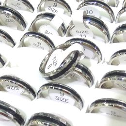 Mixed 4mm 6mm Width Stainless Steel Ring Silver Color Black Inlaid Couple Rings 50pcs/lot